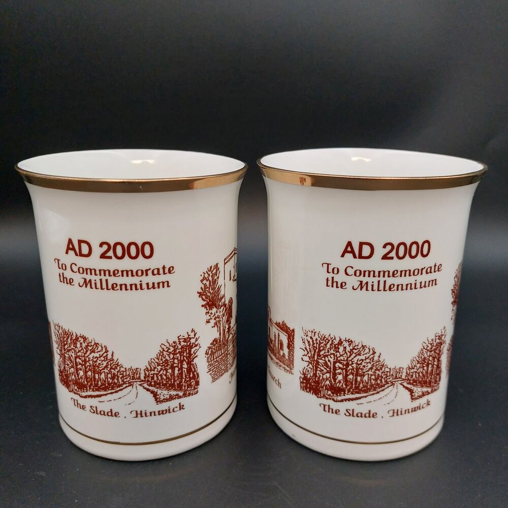 Vintage 2000 Millennium Mugs Set of 2 Hinwick England Red Transferware Y2K Pair